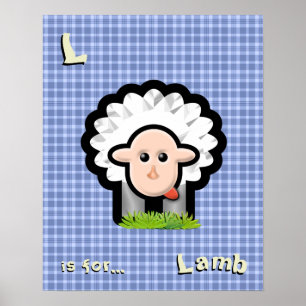 Gepersonaliseerde Blue Plaid Kwekerij Kunst - Lamb Poster