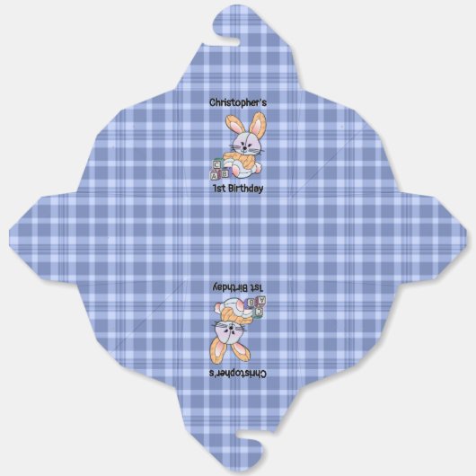 Gepersonaliseerde Blue Plaid Nursery Art - Bunny F Bedankdoosjes (Ongevouwen)