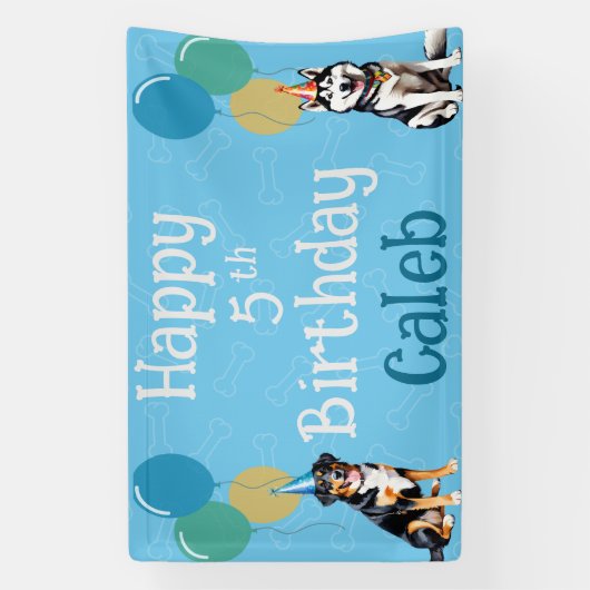 Gepersonaliseerde Blue Puppy Dog Verjaardag Paw-ty Spandoek (Verticaal)