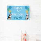 Gepersonaliseerde Blue Puppy Dog Verjaardag Paw-ty Spandoek (Insitu)
