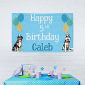 Gepersonaliseerde Blue Puppy Dog Verjaardag Paw-ty Spandoek