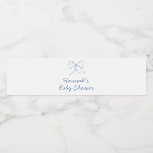 Gepersonaliseerde Blue Ribbon Coquette Bow Baby sh Waterfles Etiket (Enkel label)