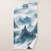 Gepersonaliseerde Blue Rolling Mountain Uitzicht b Badhanddoek (Badhanddoek)