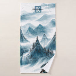 Gepersonaliseerde Blue Rolling Mountain Uitzicht b Badhanddoek