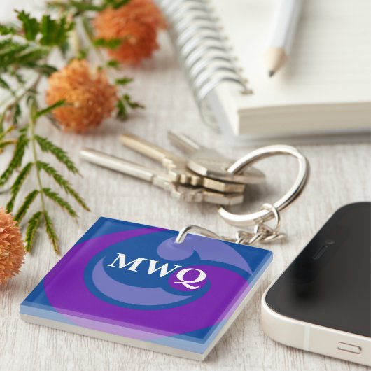 Gepersonaliseerde Blue Wave Monogram Acryl Sleutel Sleutelhanger (Voorkant Rechts)