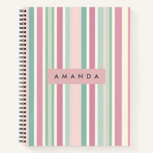 Gepersonaliseerde Blush Mint Pastel Strepen Notitieboek