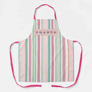 Gepersonaliseerde Blush Mint Pastel Strepen Schort