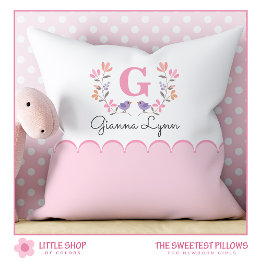Gepersonaliseerde Blush Pink Floral Monogram Baby Kussen