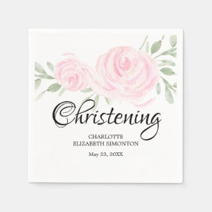 Gepersonaliseerde Blush Pink Rose Christening Servetten