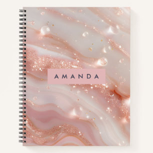 Gepersonaliseerde Blush Rose Goud Marmer Glans Notitieboek