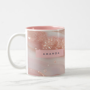 Gepersonaliseerde Blush Rose Goud Marmer Glans Tweekleurige Koffiemok