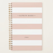 Gepersonaliseerde Blush Roze en Witte Streep Planner (Voorkant)