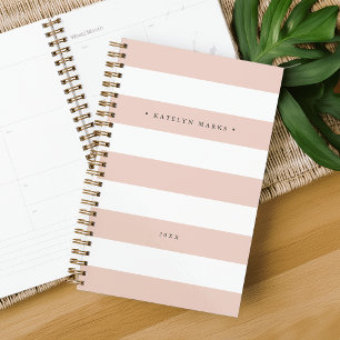 Gepersonaliseerde Blush Roze en Witte Streep Planner