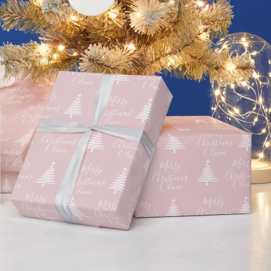 Gepersonaliseerde Blush roze kerst Cadeaupapier (Feestdagen)
