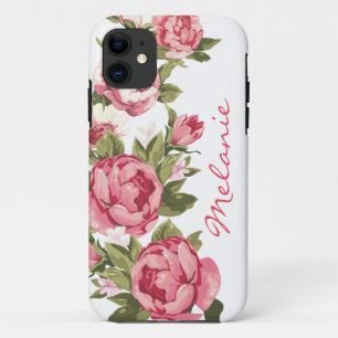 Gepersonaliseerde blush roze rozen Peonies iPhone 11 Hoesje