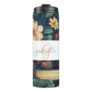 Gepersonaliseerde Boeken & Bloemen met Naam & Mono Thermosbeker