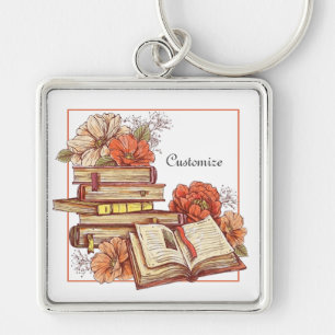 Gepersonaliseerde boeken en bloemen sleutelhanger