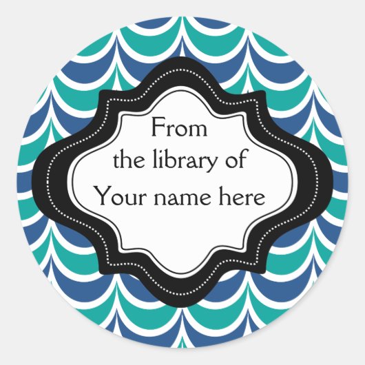 Gepersonaliseerde Boekplaten|Blauw groen golvende  Ronde Sticker (Voorkant)