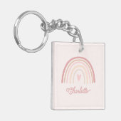 Gepersonaliseerde Boho Beige Blush Regenboog Sleutelhanger (Voorkant Links)