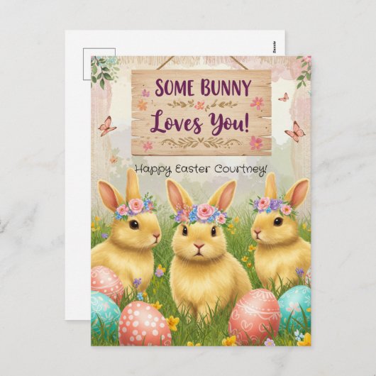 Gepersonaliseerde Boho Bunny Easter Briefkaart voo (Voorkant / Achterkant)