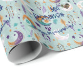 Gepersonaliseerde Boho Chic Gift Wrap met Lichtbla Cadeaupapier (Rol Hoek)