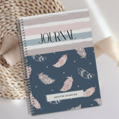 Gepersonaliseerde Boho Feather Stripes Pastel Jour Notitieboek
