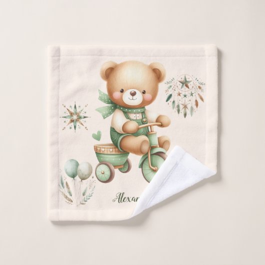 Gepersonaliseerde Boho Groene Teddybeer Bad Handdoek (Wasdoekje)