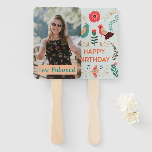 Gepersonaliseerde Boho Happy Birthday-fans Handwaaier (Voorkant en achterkant)
