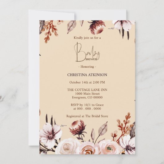 Gepersonaliseerde Boho Natuur Wildflower Baby show Kaart (Voorkant)