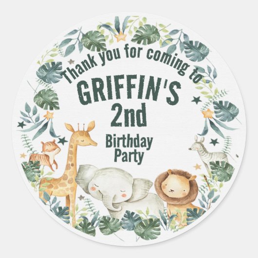 Gepersonaliseerde Boho Oerwoud Safari Animal Stick Ronde Sticker (Voorkant)