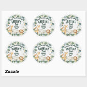 Gepersonaliseerde Boho Oerwoud Safari Animal Stick Ronde Sticker (Vel)