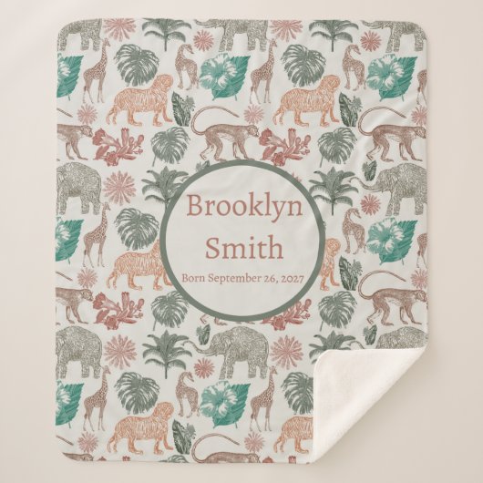 Gepersonaliseerde Boho Oerwoud Safari Sherpa Deken (Voorkant)