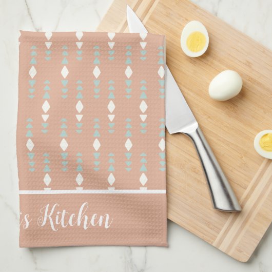 Gepersonaliseerde Boho Peach Sage Green White Abst Theedoek (Quarter Fold)