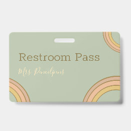 Gepersonaliseerde Boho Rainbow Hall Pass Green Badge