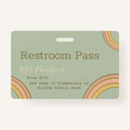 Gepersonaliseerde Boho Rainbow Hall Pass Green Badge