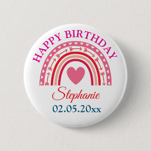 Gepersonaliseerde Boho Rainbow Verjaardag Ronde Button 5,7 Cm