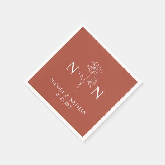 Gepersonaliseerde Boho Terracotta Rust | Monogramm Servet (Hoek)