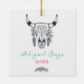 Gepersonaliseerde Boho Tribal Skull Turquoise en P Keramisch Ornament (Achterkant)