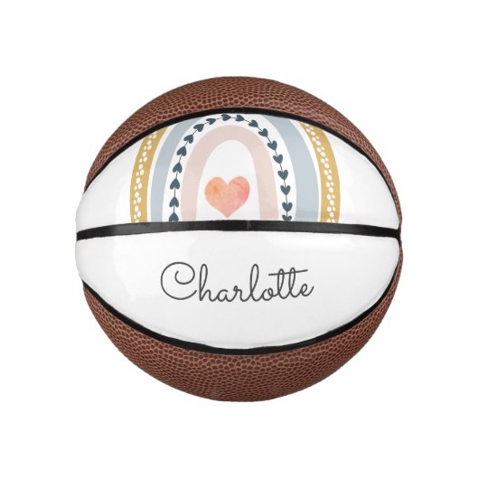 Gepersonaliseerde Boho Waterverf Rainbow Basketbal (Voorkant)