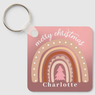 Gepersonaliseerde Boho Waterverf Rainbow Name Girl Sleutelhanger
