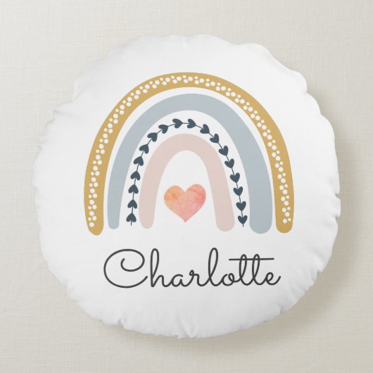 Gepersonaliseerde Boho Waterverf Rainbow Rond Kussen (Voorkant)