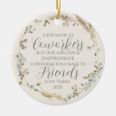Gepersonaliseerde Boho Wildflower Coworker Kerstmi Keramisch Ornament (Voorkant)