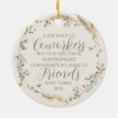 Gepersonaliseerde Boho Wildflower Coworker Kerstmi Keramisch Ornament (Achterkant)