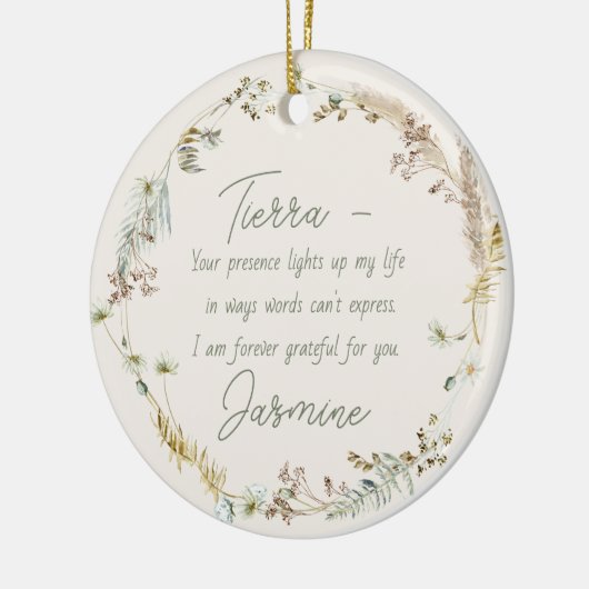 Gepersonaliseerde Boho Wildflower Vriendschap Kers Keramisch Ornament (Links)