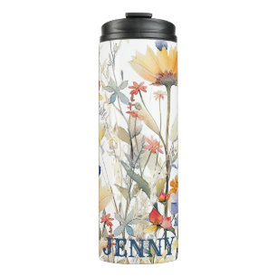 Gepersonaliseerde Boho Wildflowers Thermal Tumbler Thermosbeker