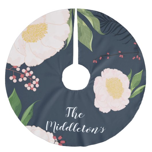 Gepersonaliseerde boomrok Baby Roze Kosmos op Navy Kerstboom Rok (Voorkant)