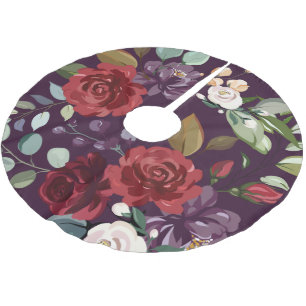 Gepersonaliseerde boomrok Plum Paarse Rozen Gold G Kerstboom Rok