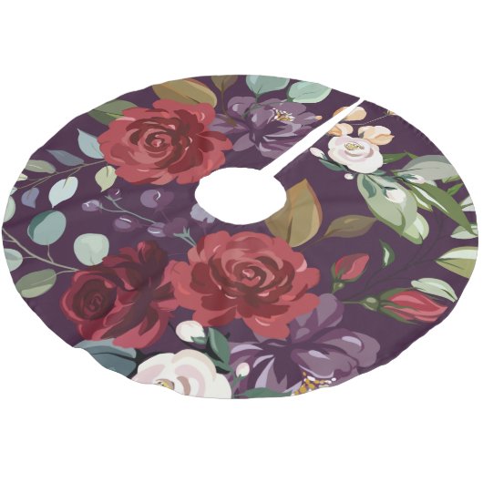 Gepersonaliseerde boomrok Plum Paarse Rozen Gold G Kerstboom Rok (Gekanteld)