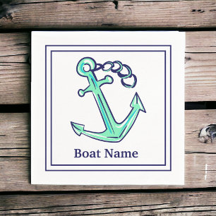 Gepersonaliseerde Bootnaam Marine Groen Anker Naut Servet