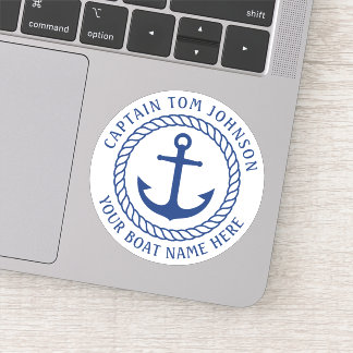 Gepersonaliseerde bootnaam met ankerkapitein sticker